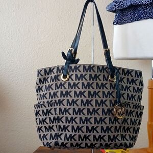 Michael Kors Black and Gray Monogram Tote
